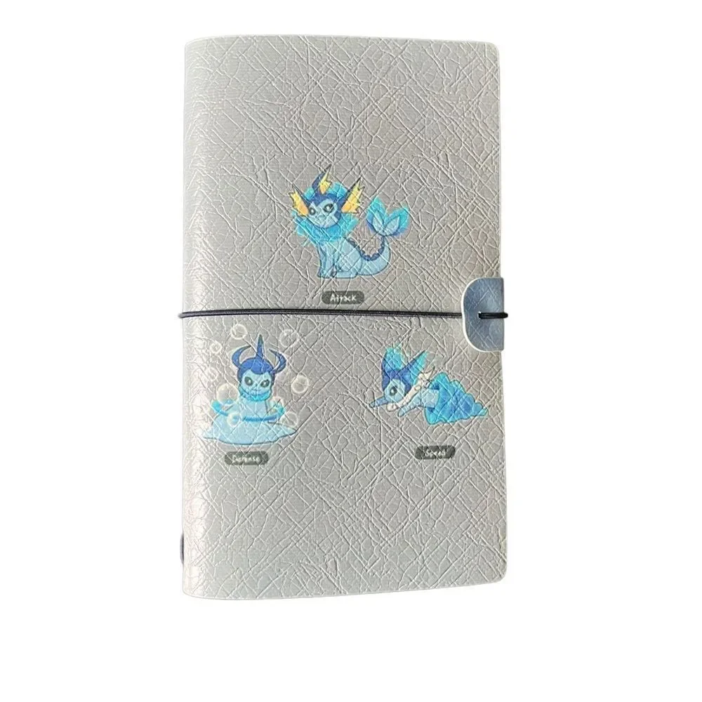 Vaporeon Pokémon Gray Faux Leather Reusable Travelers Notebook 8x4.5”